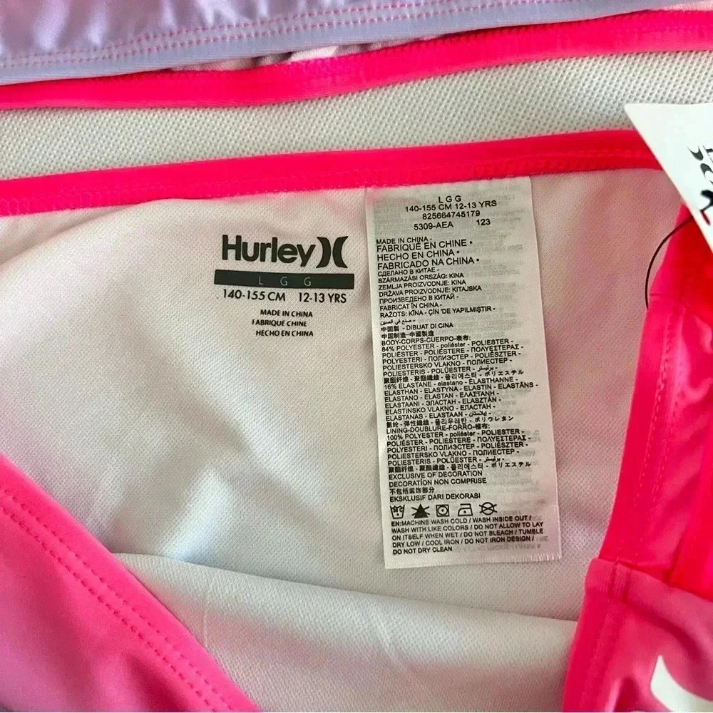 Hurley 2-Piece Bikini Swim Set Girls Pink Punch PurpleTie Dye Fully Lined Girls